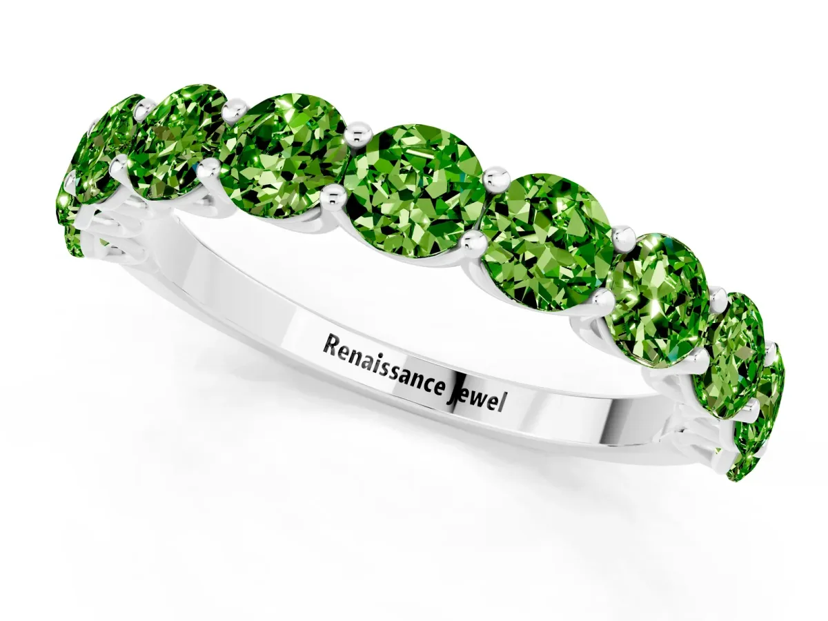 Round Peridot Shared Prong Eternity Band Platinum