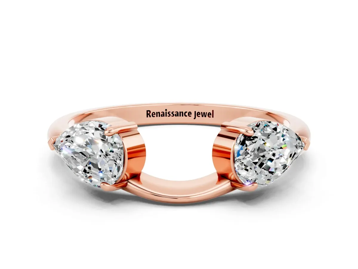 Two-Stone Pear Moissanite Bypass Ring with Prong Setting Rose gold