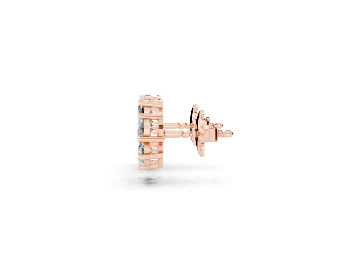 Round Diamond Flower Stud Earrings with Diamond Accent Rose gold