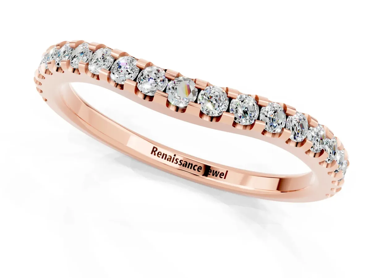 Round Moissanite Pavé Curved Wedding Band Rose gold