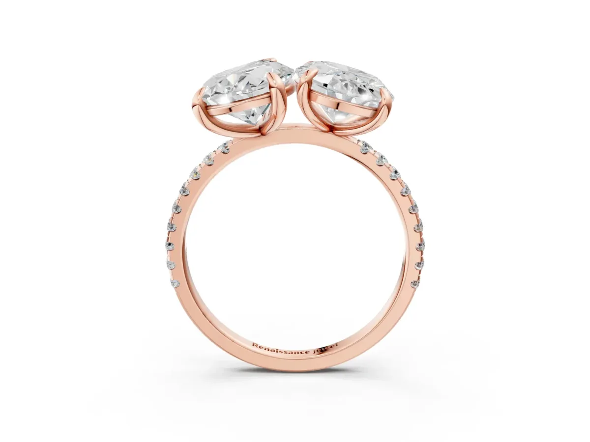 Oval and Pear Toi Moi Ring with Prong Setting and Micro Pave Band Rose gold