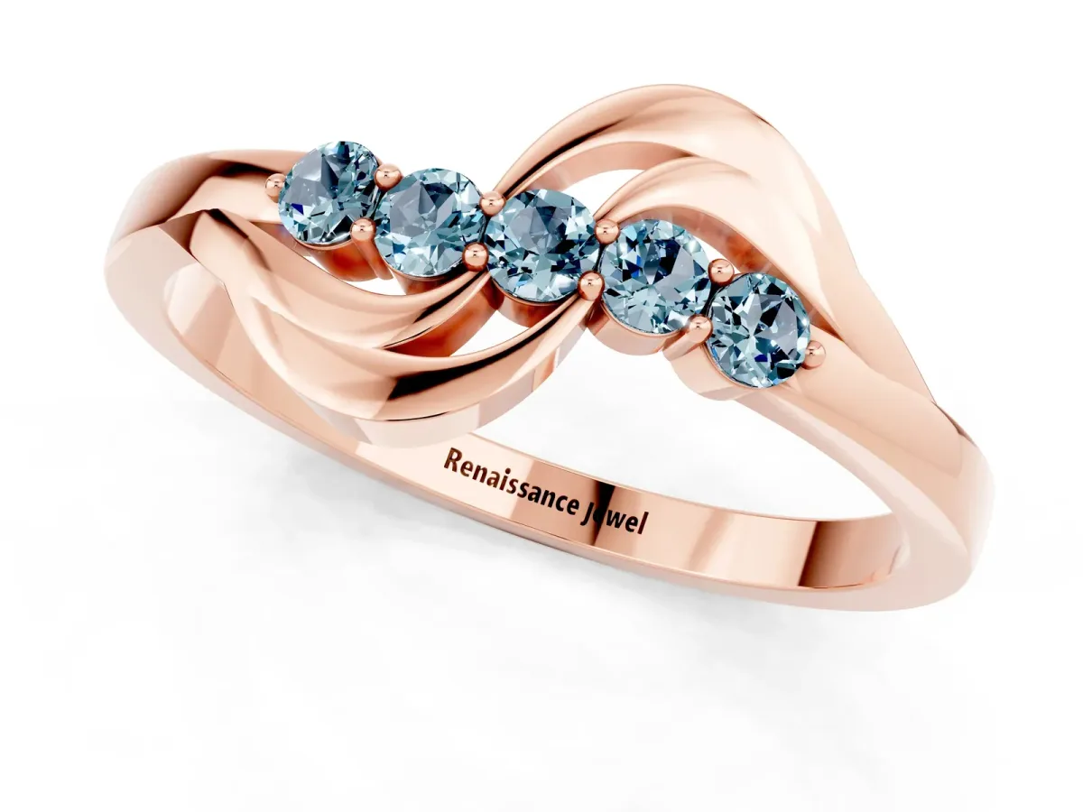Five-Stone Round Aquamarine Crossover Band with Prong Setting Rose gold
