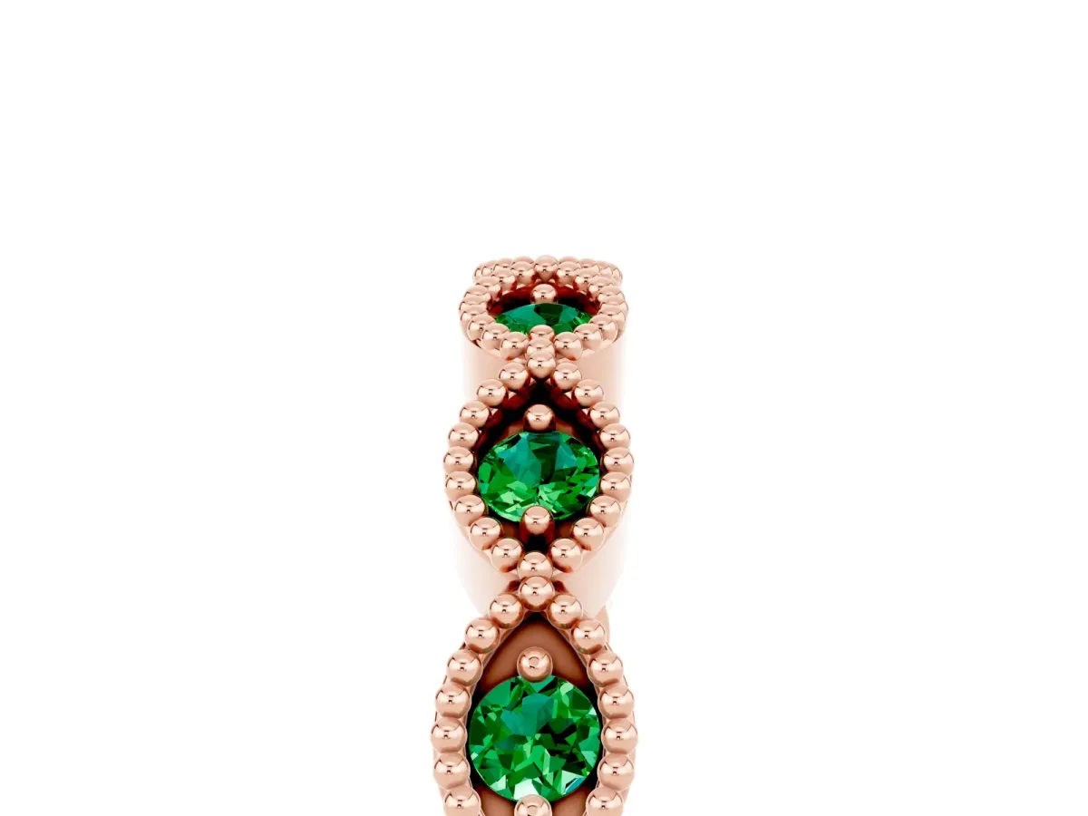 Milgrain Marquise Emerald Half Eternity Band with Bezel Setting Rose gold