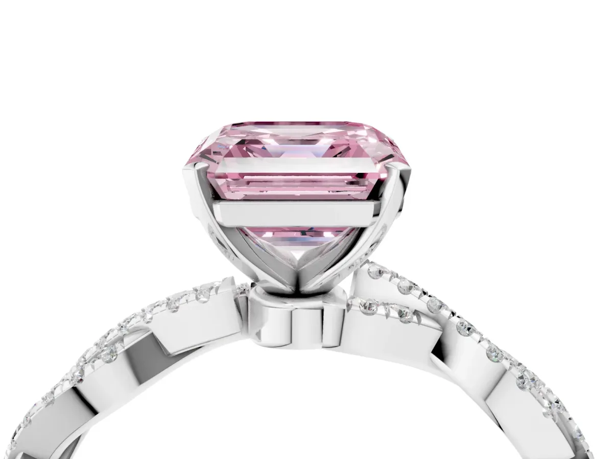 Fancy Pink Asscher Cut Solitaire Twisted Pave Band with Four-Prong Setting Platinum