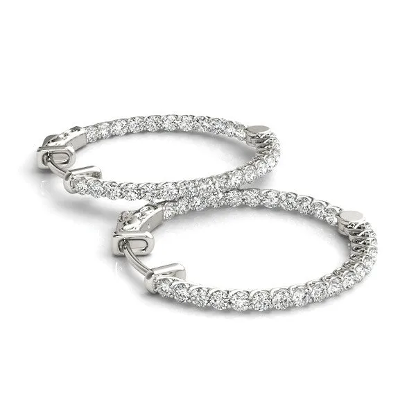 Round Cut Pavé Diamond Hoop Earrings with Four-Prong Setting White gold