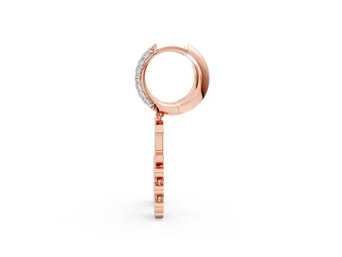 Round Diamond Initial C Huggie Hoop Earrings Rose gold