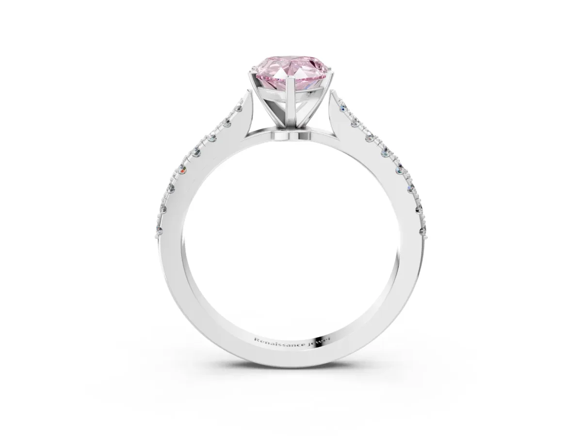 Fancy Pink Pear Cut Cut Solitaire Diamond Engagement Ring with Pave Band and Four-Prong Setting Silver