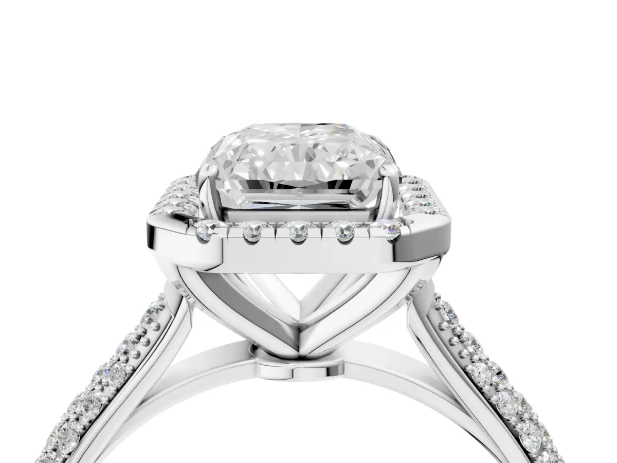 Radiant Cut Cut Halo Pave Band Four-Prong Setting Ring Platinum