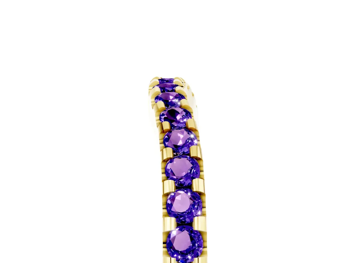 Round Tanzanite Pavé Curved Wedding Band Yellow gold