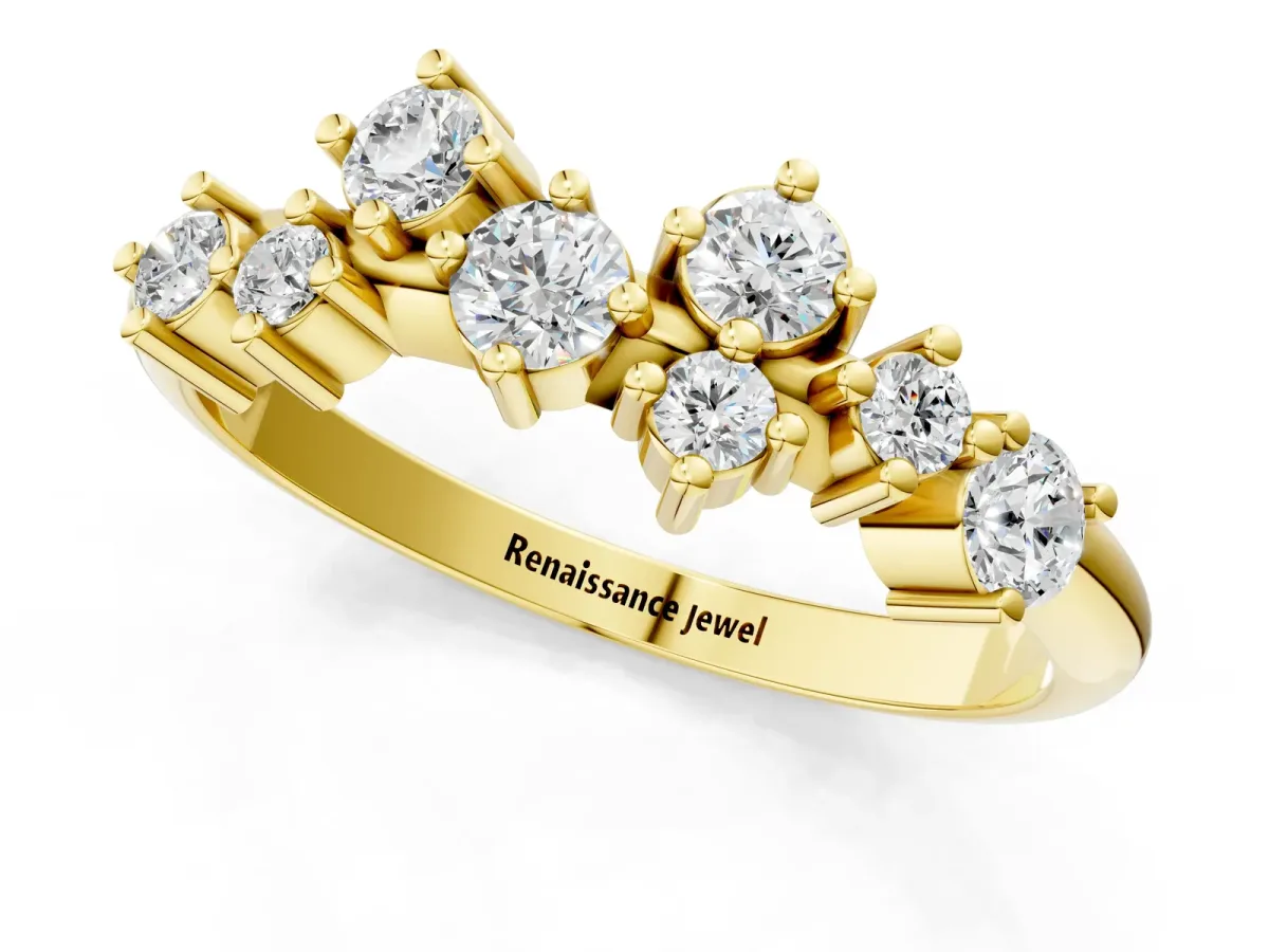 Cluster Diamond Round Cut White Gold Band with Prong Setting Yellow gold