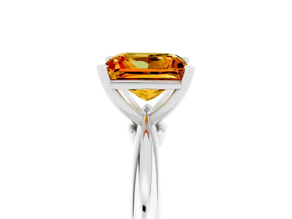 Princess Cut Citrine Solitaire Ring with Six-Prong Setting and Classic Band Silver