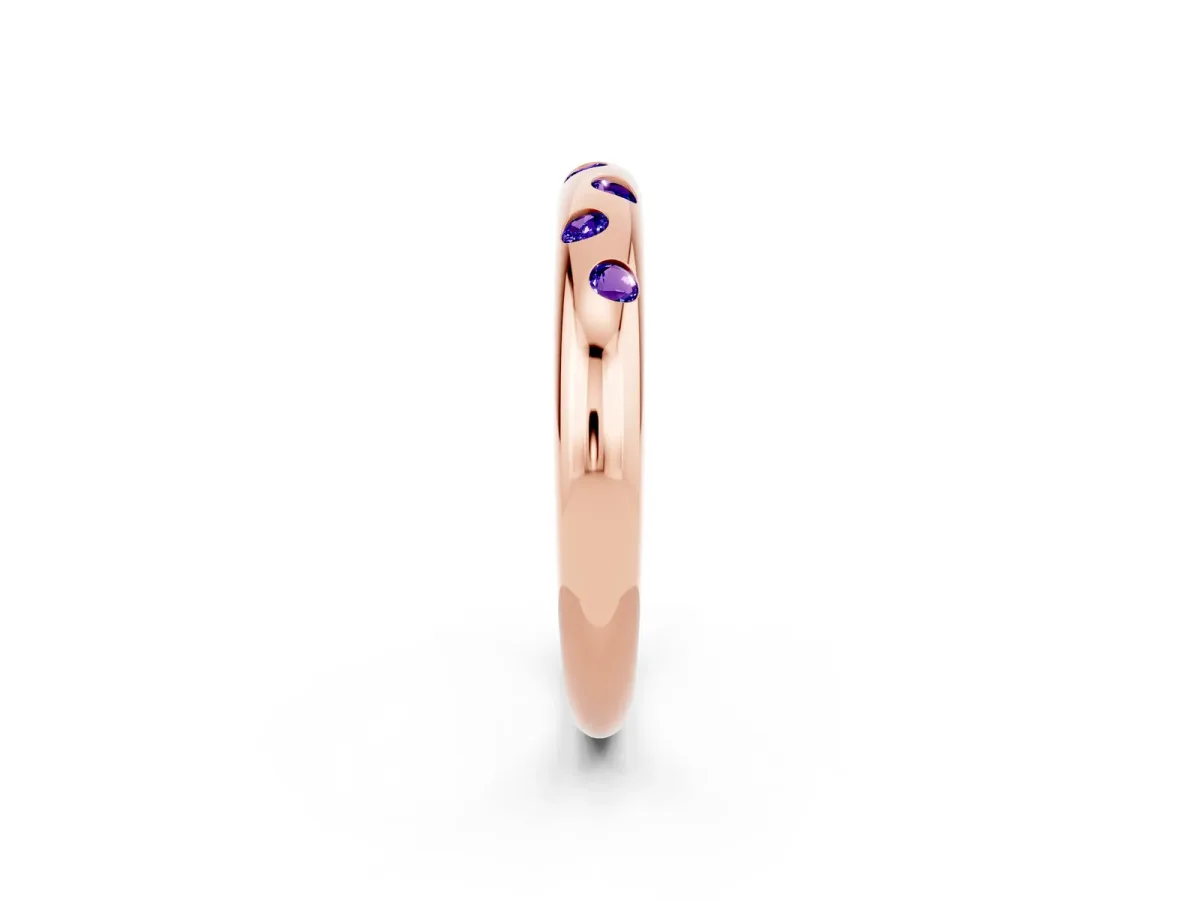 Round Tanzanite Flush-Set Comfort Fit Band Rose gold