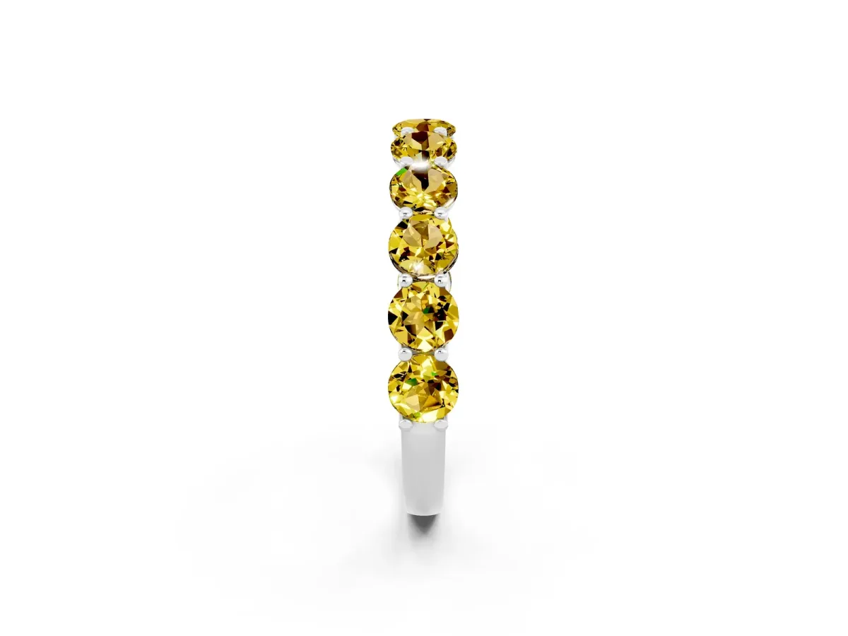 Round Yellow Sapphire Shared Prong Eternity Band White gold