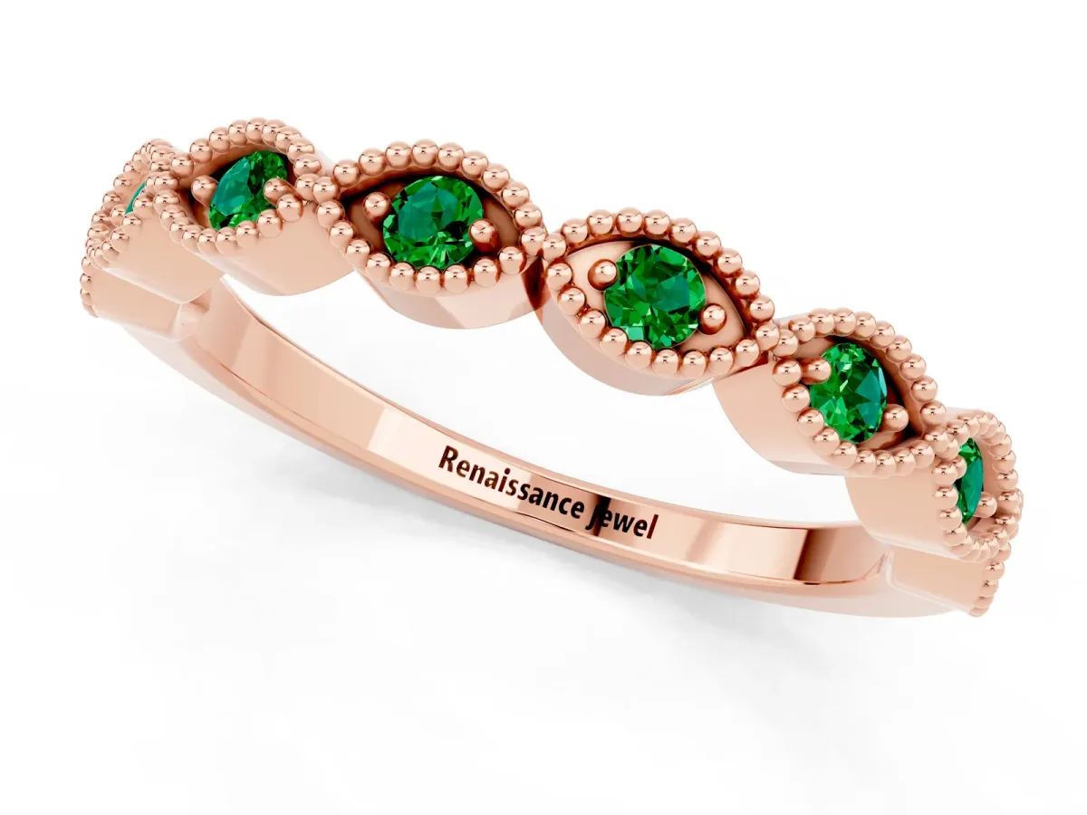 Milgrain Marquise Emerald Half Eternity Band with Bezel Setting Rose gold