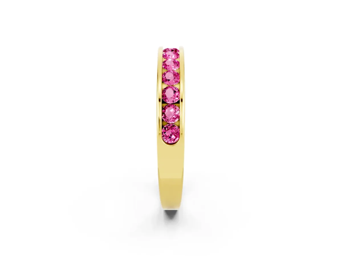 Channel Set Round Pink Sapphire Eternity Band Yellow gold