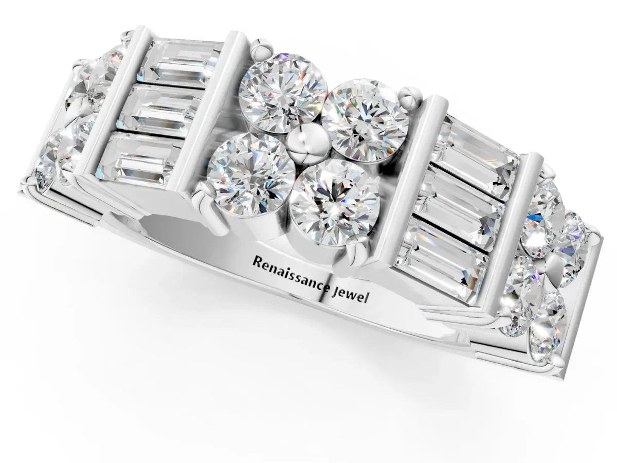 Channel Set Round and Baguette Diamond Anniversary Band with Prong Setting Silver