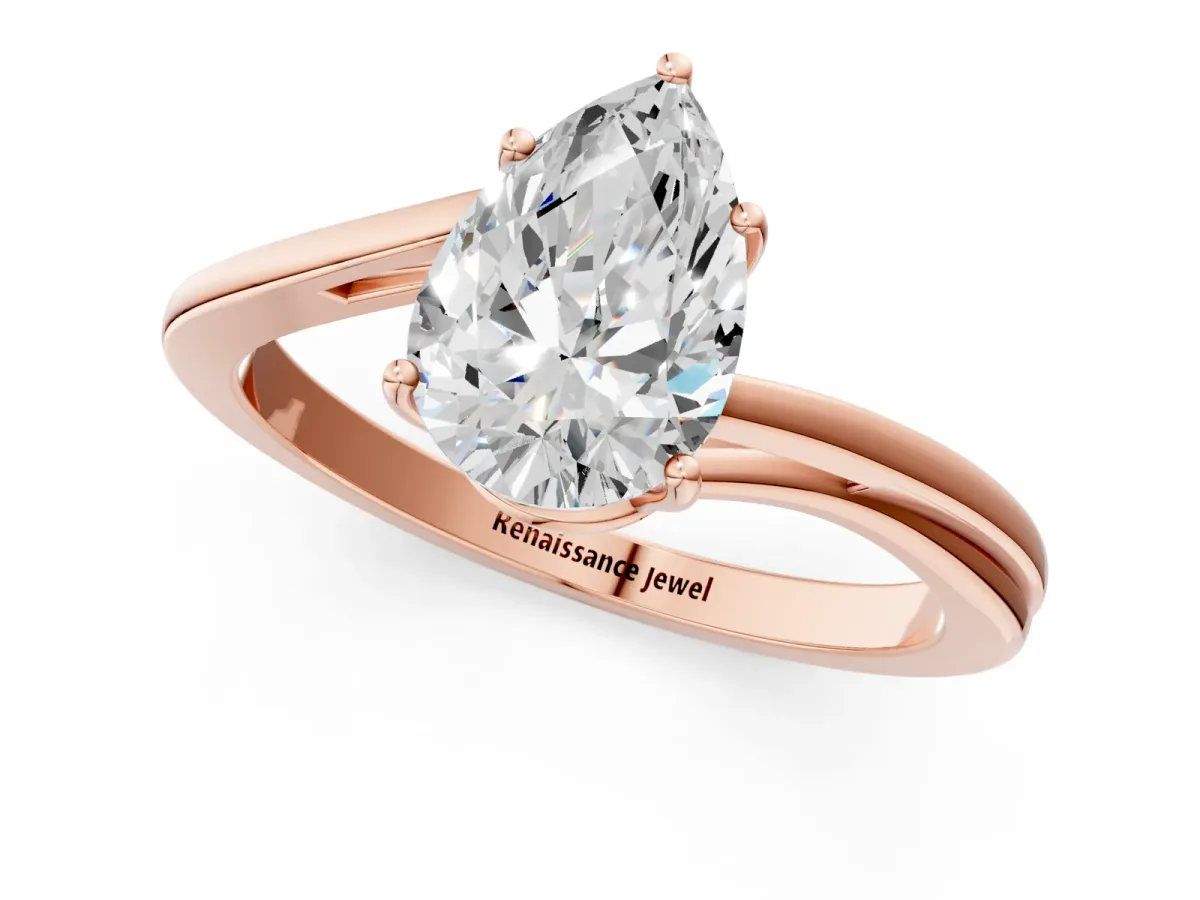 Pear Cut Cut Solitaire Twist Band Ring with Four-Prong Setting Rose gold