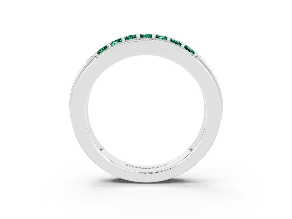 Bar-Set Princess Cut Green Sapphire Pavé Band Silver