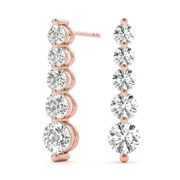 Round Diamond Prong Set Drop Earrings Rose gold