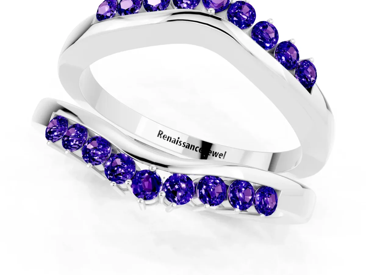 Round Tanzanite Chevron Contour Band with Prong Setting Platinum