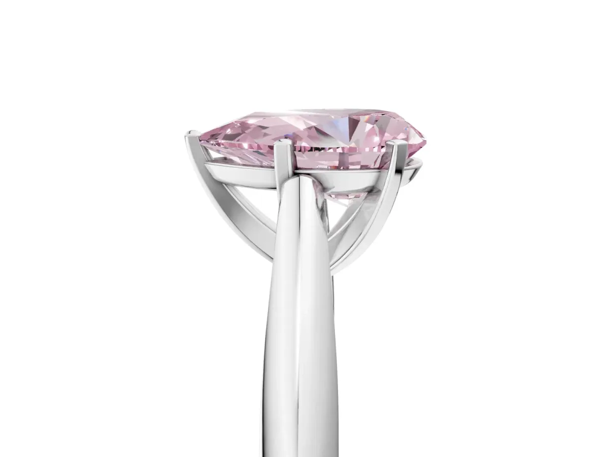 Fancy Pink Pear Cut Diamond Solitaire Engagement Ring with Cathedral Setting and Four-Prong Mount Silver