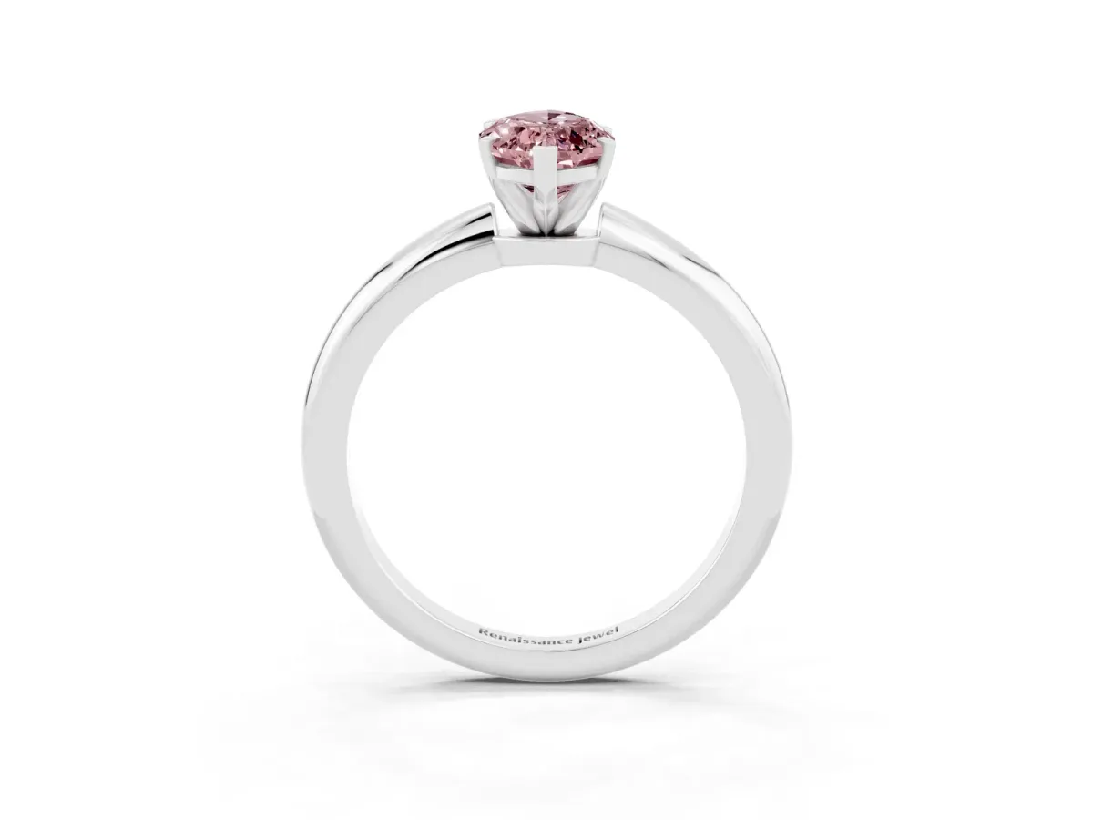 Marquise Cut Morganite Solitaire Ring with Six-Prong Setting and Classic Band Silver