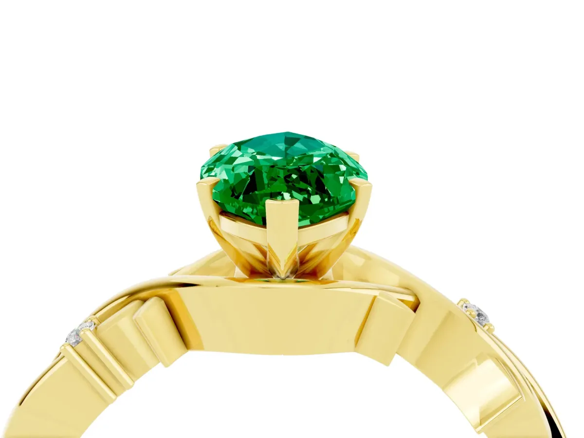Marquise Cut Emerald Solitaire Ring with Twisted Band and Prong Setting Yellow gold