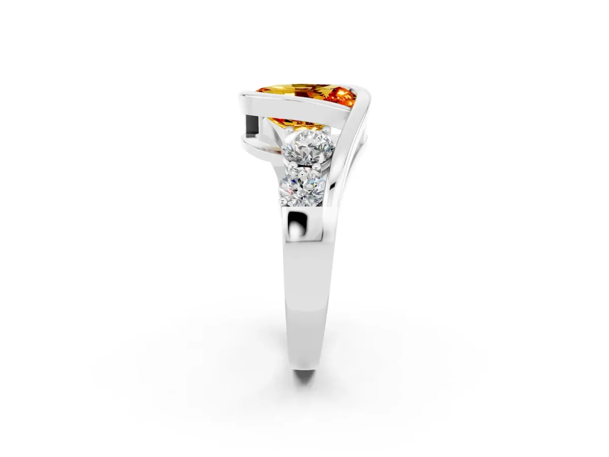 Bezel Set Oval Cut Citrine Bypass Ring with Round Accents Silver