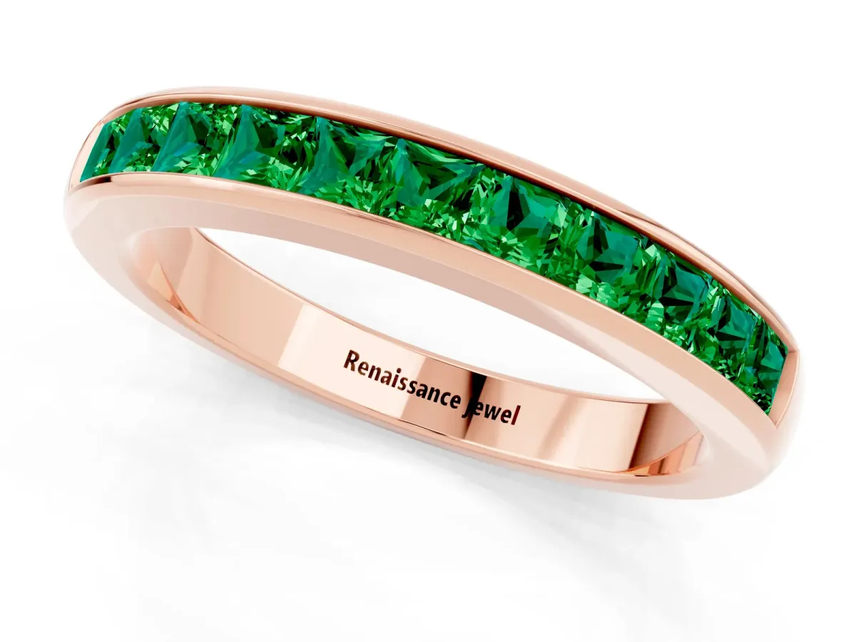 Channel Set Princess Cut Emerald Eternity Band Rose gold