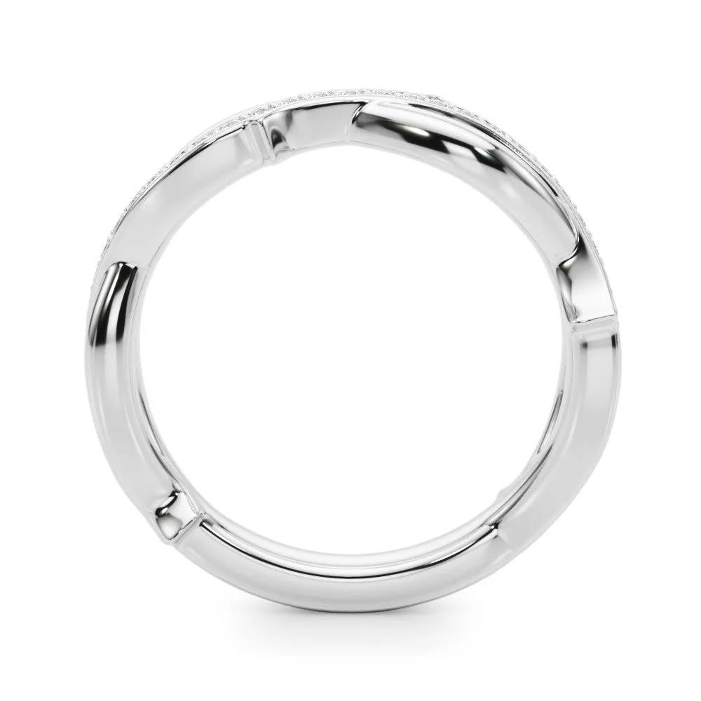Pavé Round Diamond Twist Band with Bezel Setting Silver