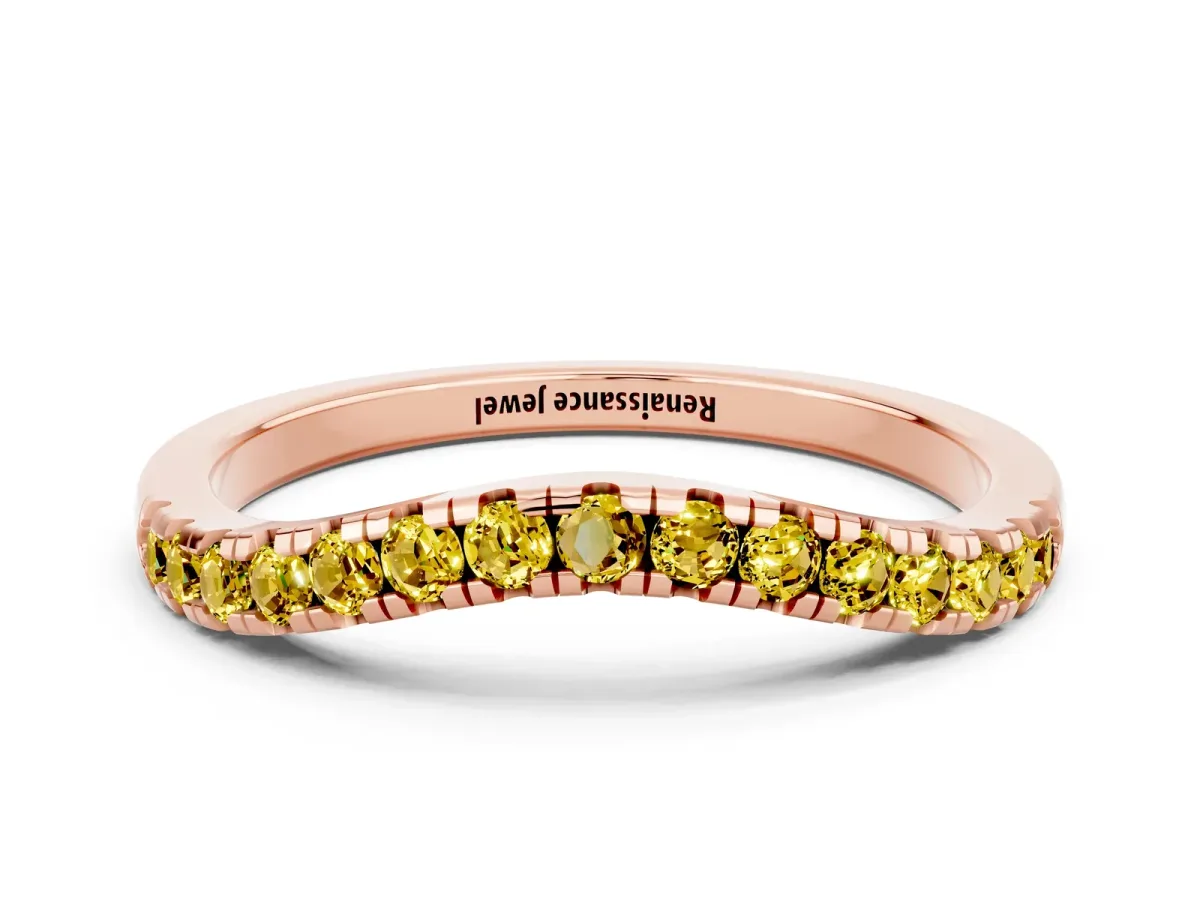 Yellow Sapphire Pavé Curved Wedding Band Rose gold