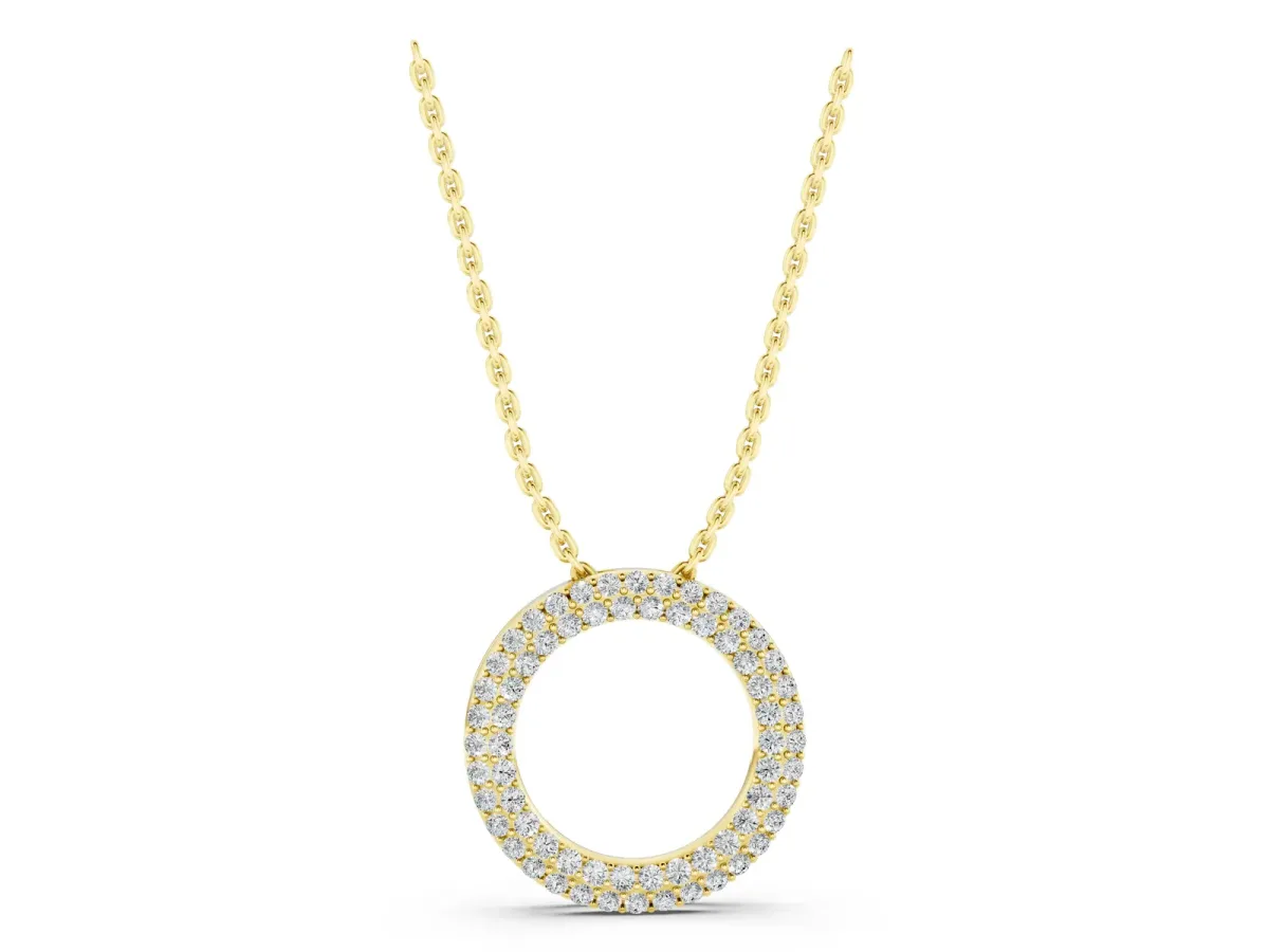Round Pavé Diamond Circle Pendant Yellow gold