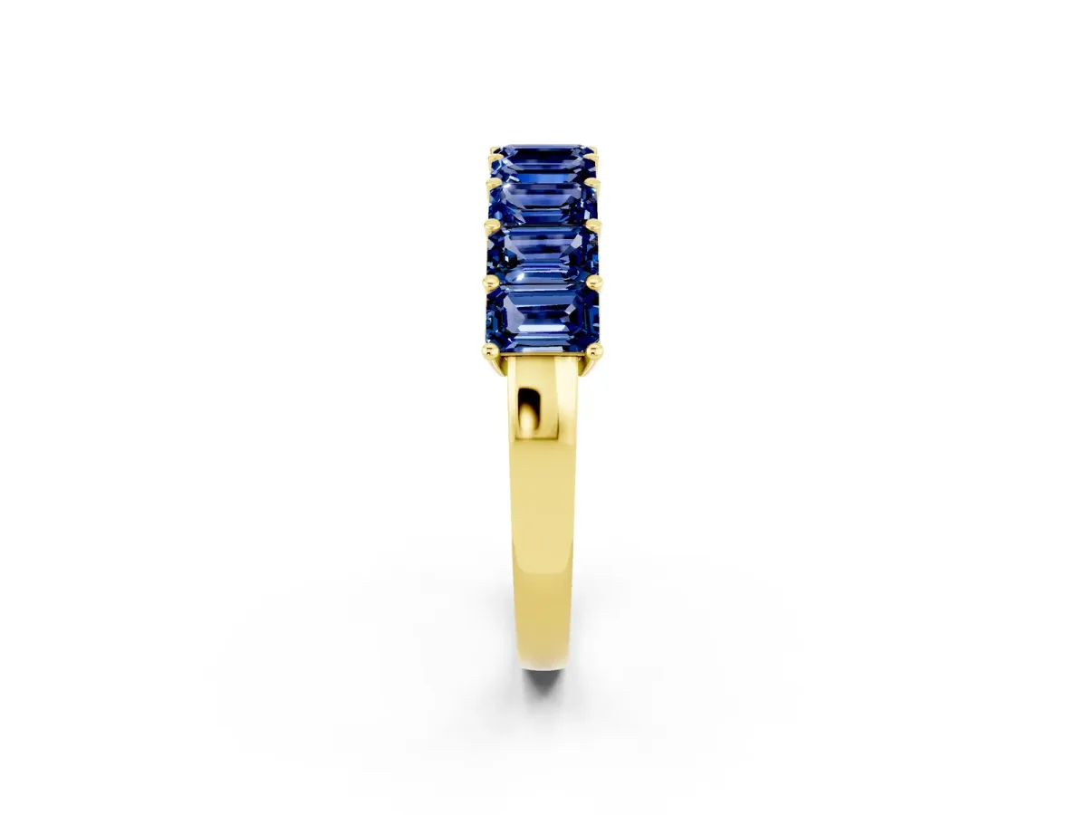 Emerald Cut Blue Sapphire Prong-Set Eternity Band Yellow gold