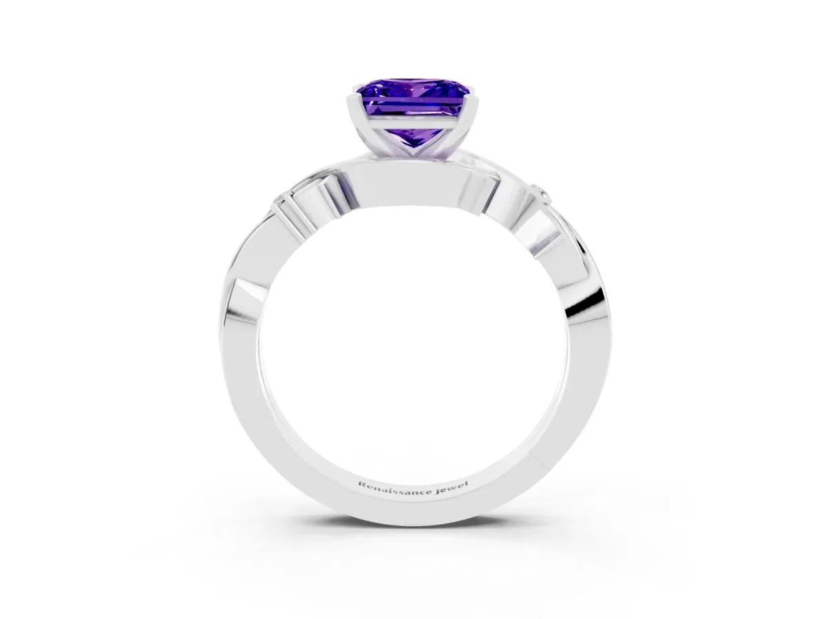 Princess Cut Tanzanite Solitaire Ring with Twisted Band and Prong Setting Platinum