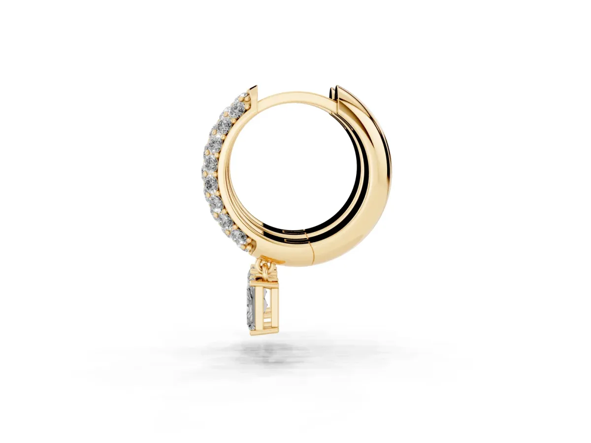 Round and Radiant Diamond Huggie Hoop Earrings Yellow gold