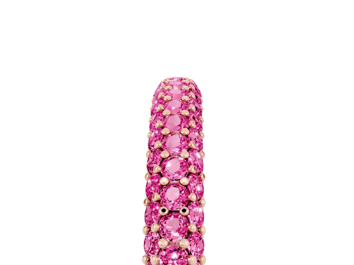 Round Pink Sapphire Pavé Eternity Band with Shared Prong Setting Rose gold