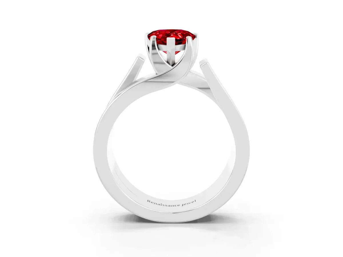 Modern Tension Set Pear Cut Ruby Solitaire Wide Band Ring White gold