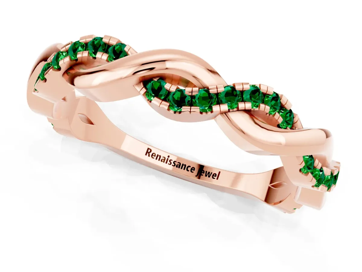 Round Emerald Twist Eternity Band with Pavé Setting Rose gold