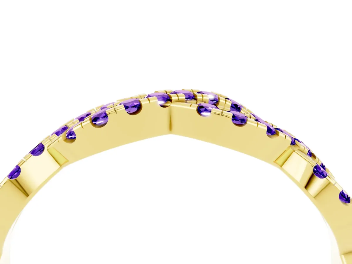 Round Tanzanite Twisted Eternity Band with Pavé and Shared Prong Setting Yellow gold