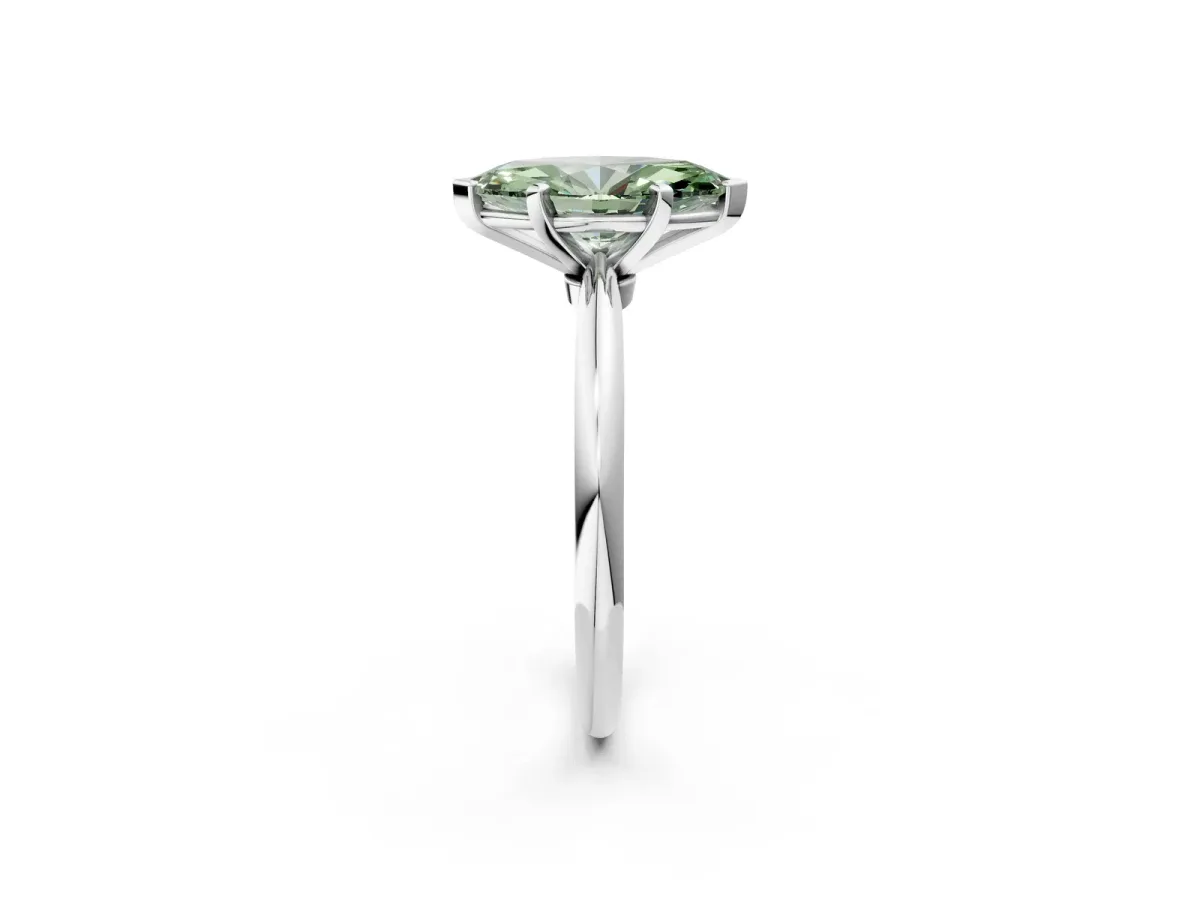 Fancy Green Marquise Cut Diamond Solitaire Ring with Six-Prong Setting and Classic Band Silver