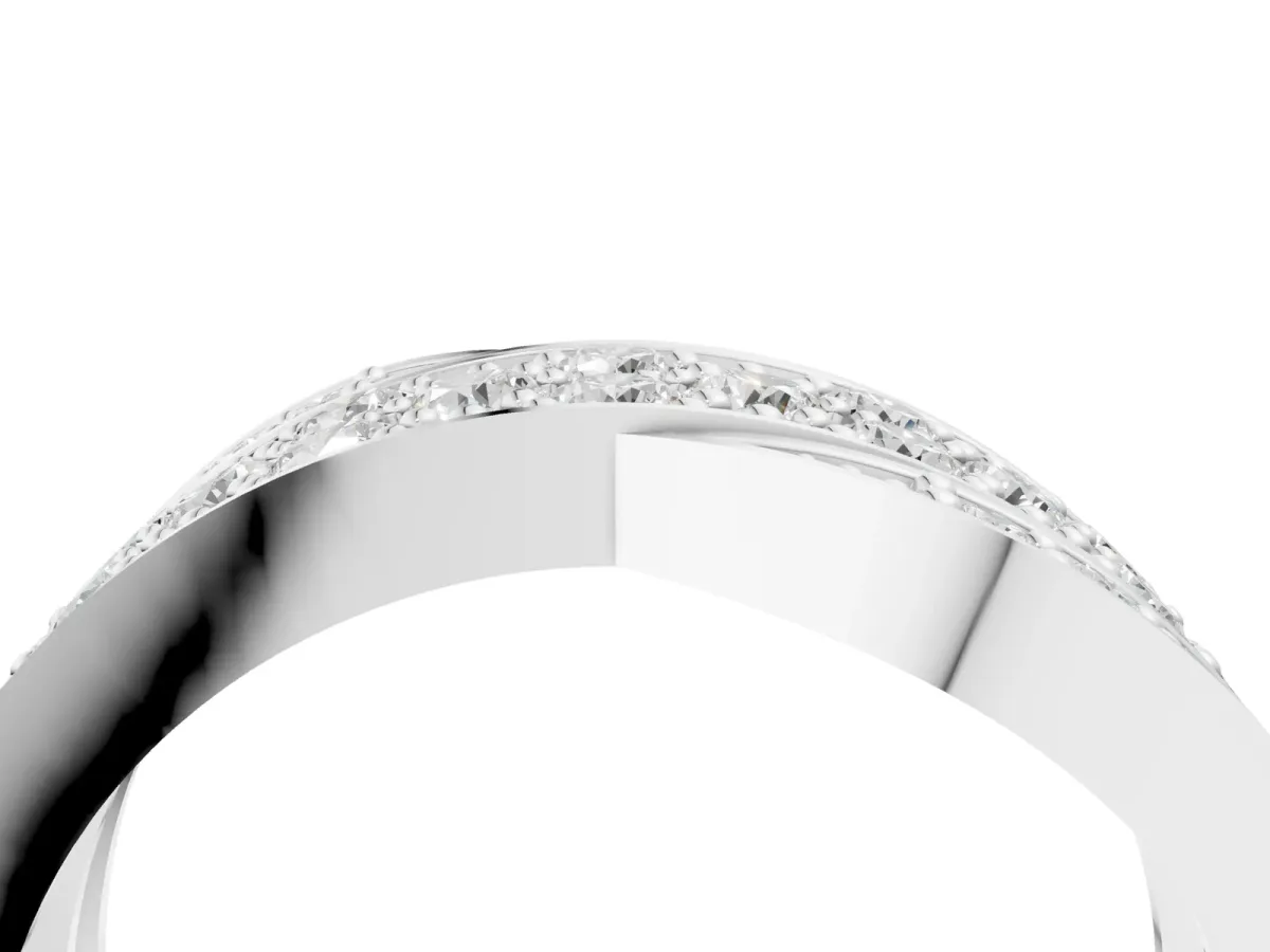 Pavé Round Diamond Crossover Band with Bead Prong Setting Silver