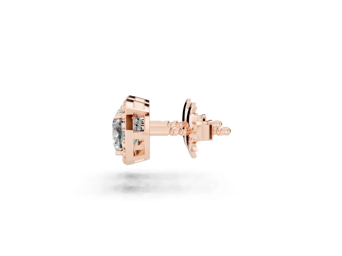 Cushion Diamond Beaded Halo Stud Earrings Rose gold