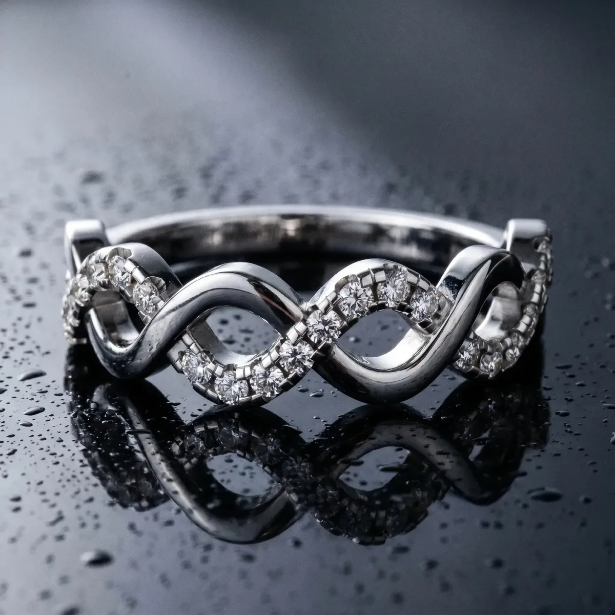 Twist Infinity Round Diamond Band with Pavé Setting White gold