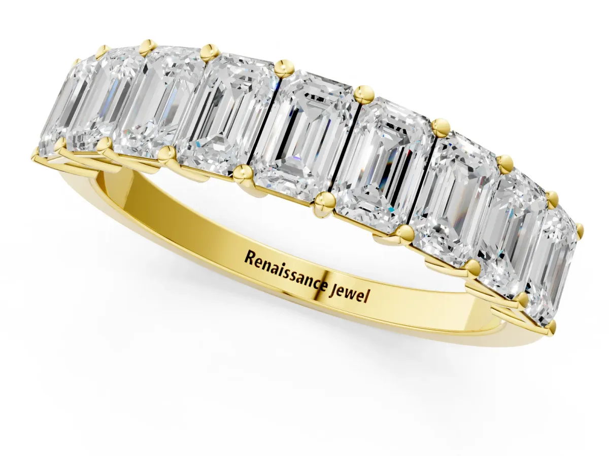 Emerald Cut Diamond Prong-Set Eternity Band Yellow gold