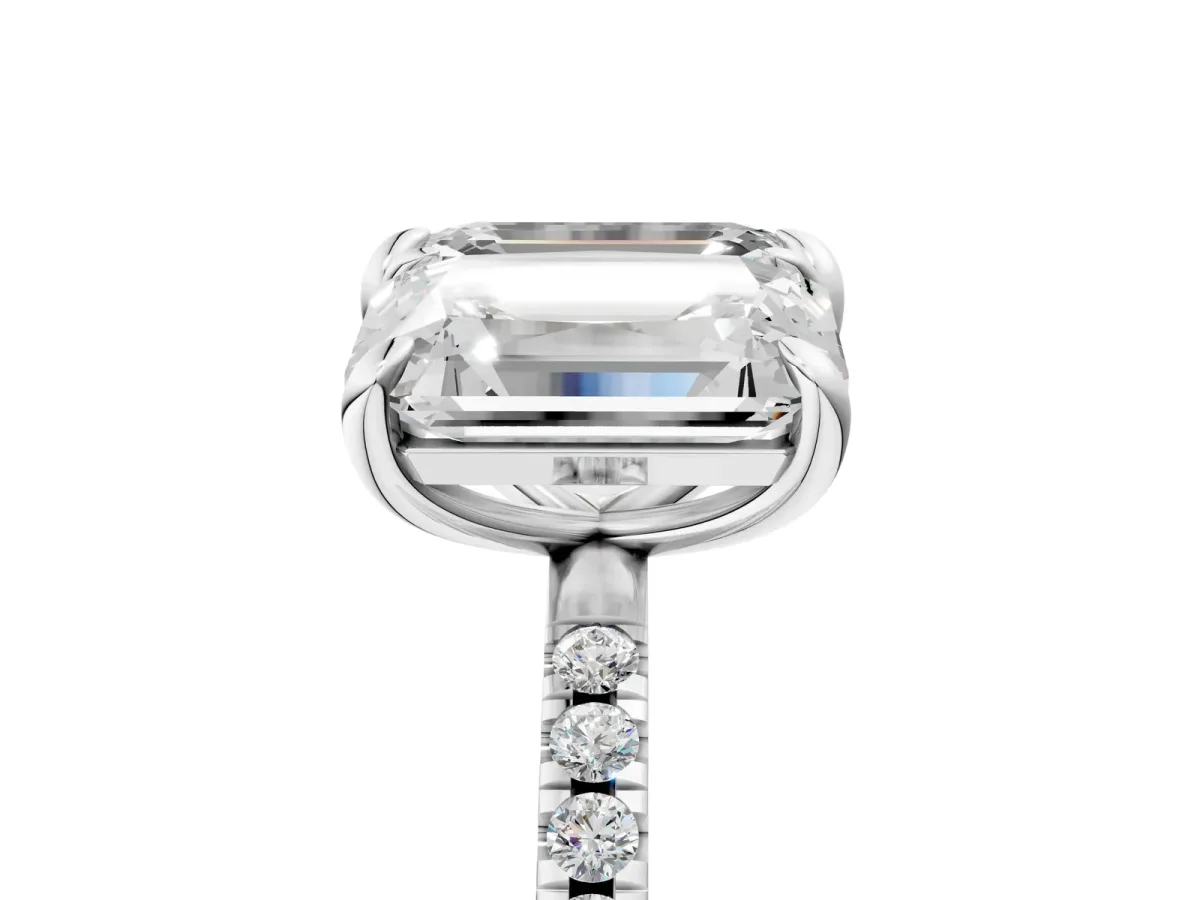 Emerald and Radiant Toi Moi Ring with Prong Setting and Micro Pave Band Silver