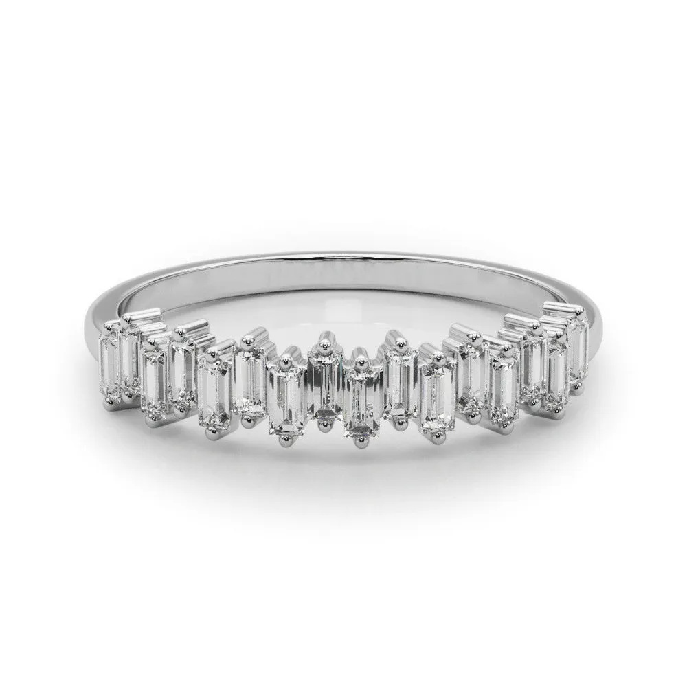 Baguette Diamond Bar Set White Gold Band with Shared Prong Setting Platinum