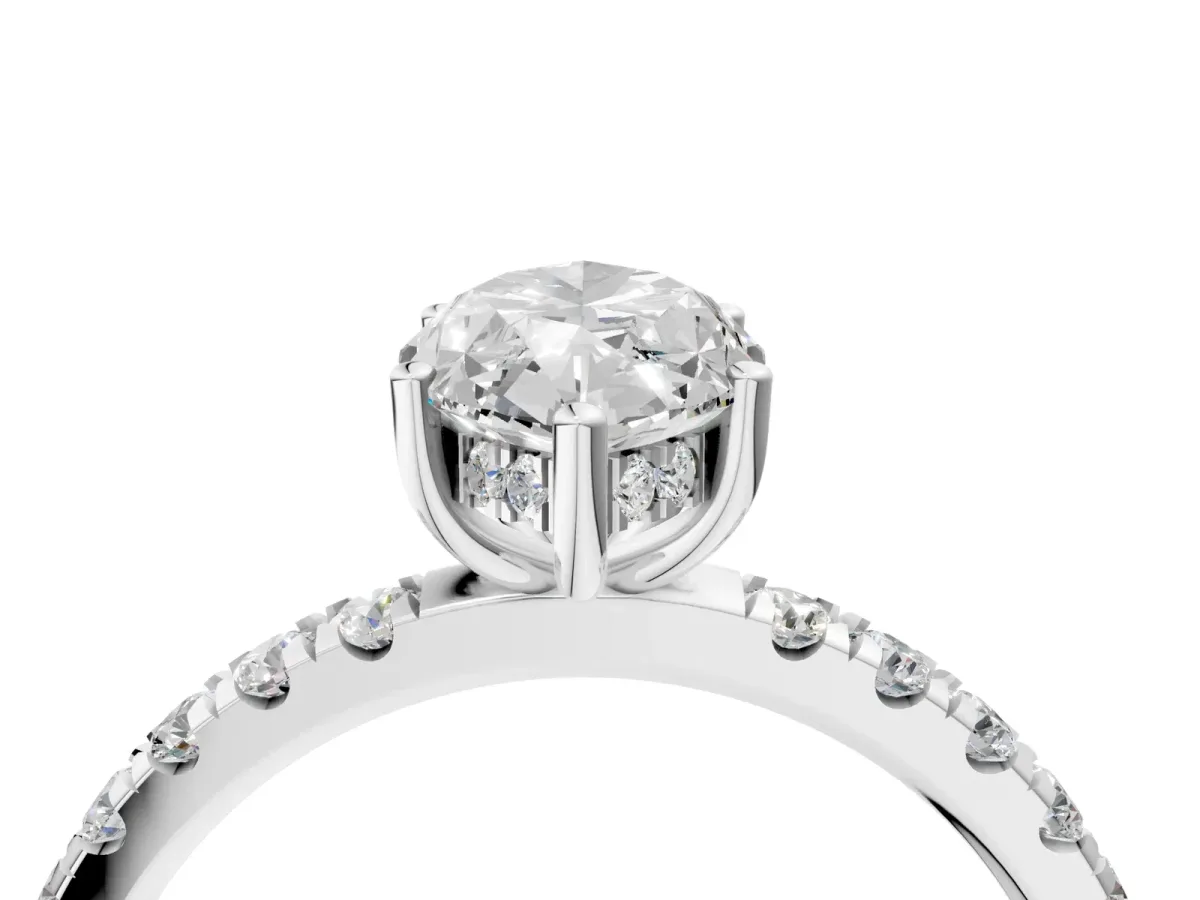 Marquise Cut Diamond Pave Band Solitaire Ring with Round and Prong Setting Silver