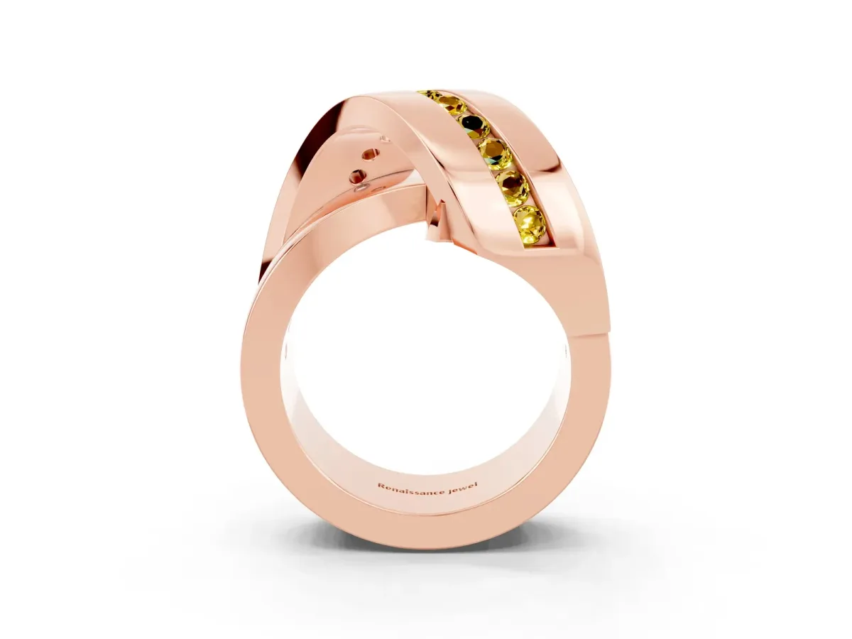 Pavé Round Yellow Sapphire Crossover Band with Channel Setting Rose gold