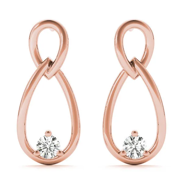 Round Diamond Teardrop Earrings with Bezel Setting and Loop Band Rose gold