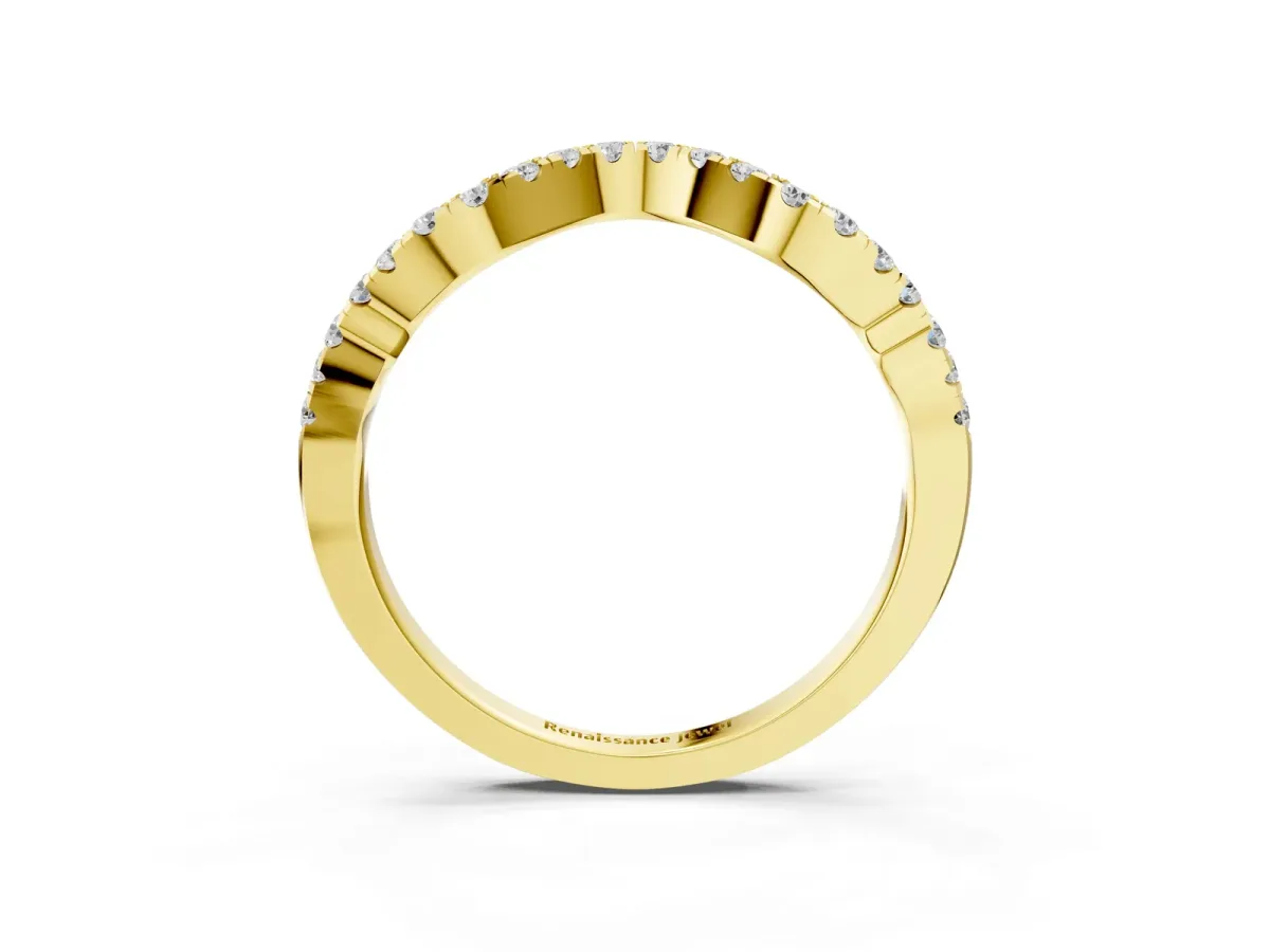 Curved Pavé Round Diamond Eternity Band with U-Prong Setting Yellow gold